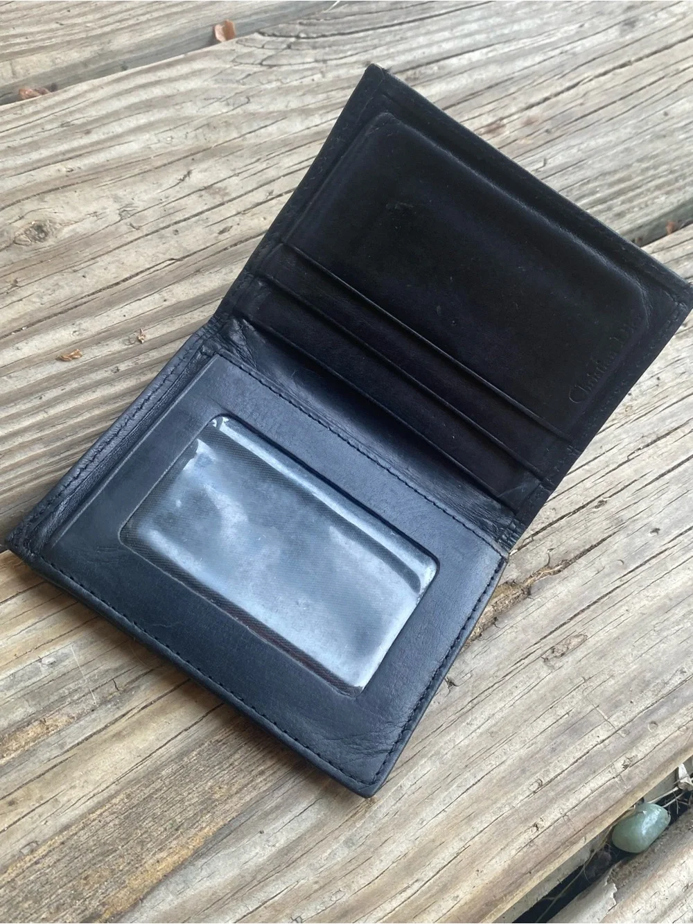 DIOR Vintage Black Leather Wallet with Embossed Monogram!
